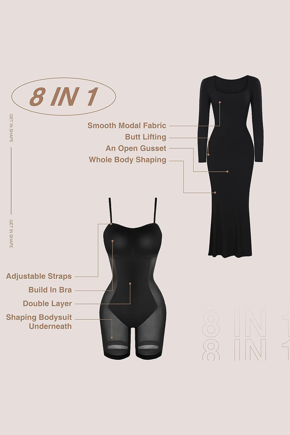 SabShape Shapewear Long Sleeve Dress