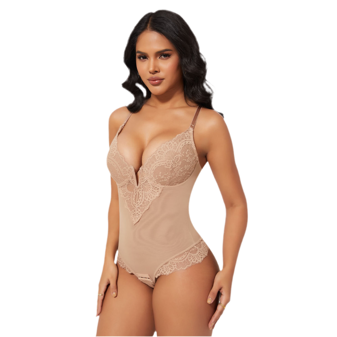 V-Neck Half Laced Bodysuit