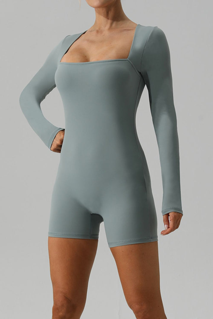 SabShape Square Neck Long Sleeve Active Romper