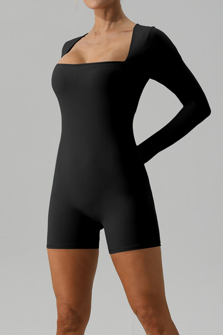 SabShape Square Neck Long Sleeve Active Romper