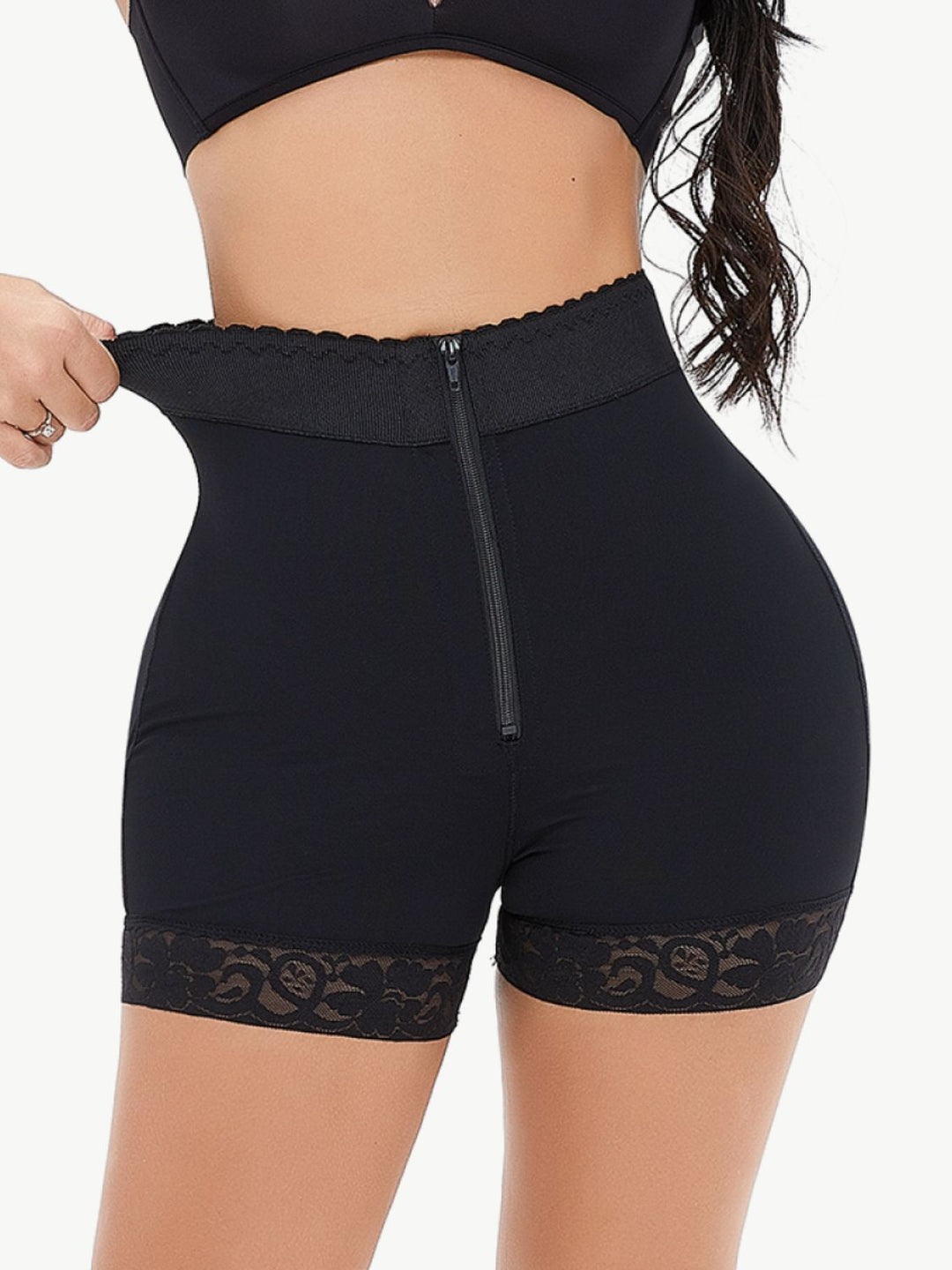 SabShape Lace Trim Zip Up Shaping Shorts