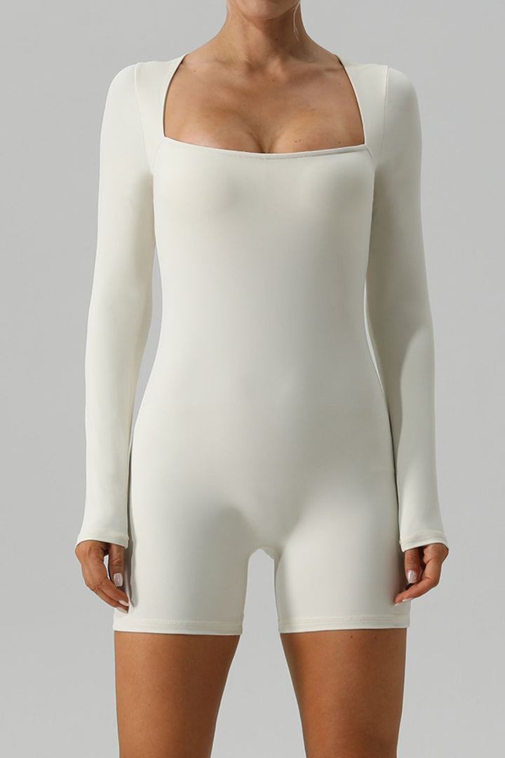 SabShape Square Neck Long Sleeve Active Romper