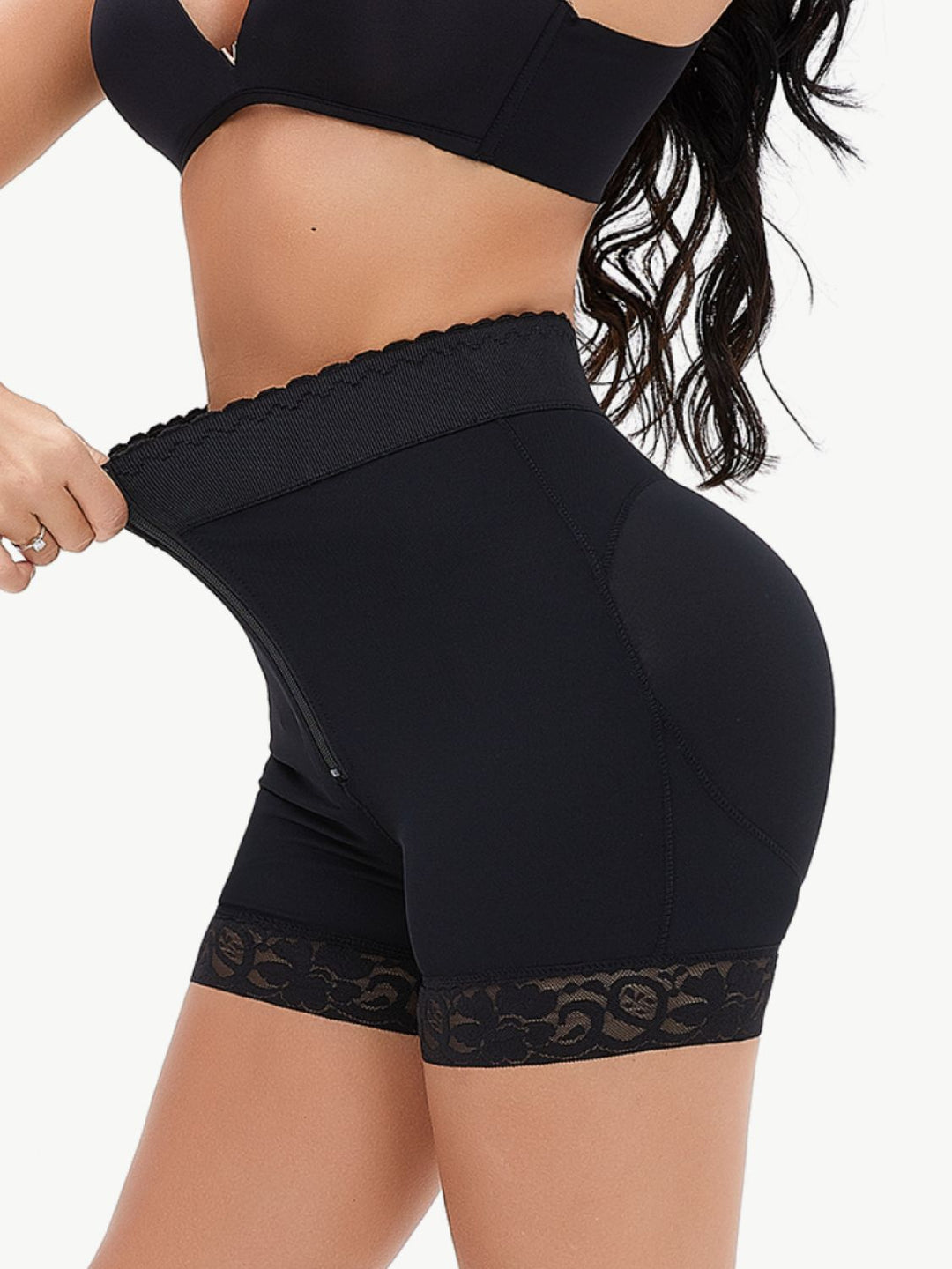 SabShape Lace Trim Zip Up Shaping Shorts