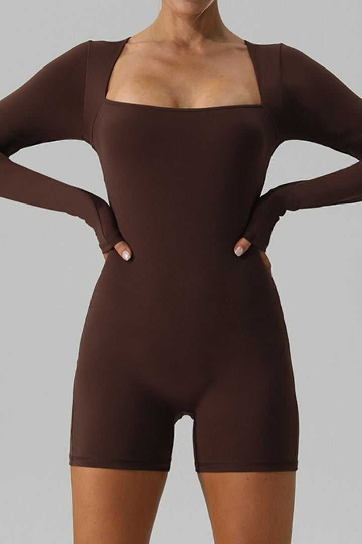 SabShape Square Neck Long Sleeve Active Romper